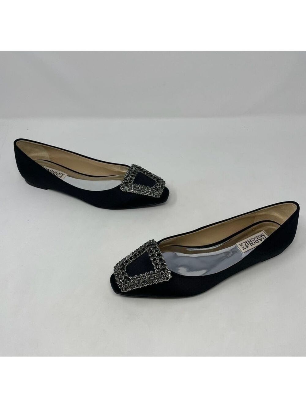 Badgley Mischka Emerie Embellished Crystal Buckle Satin Slip on Flats NWT - Picture 10 of 14